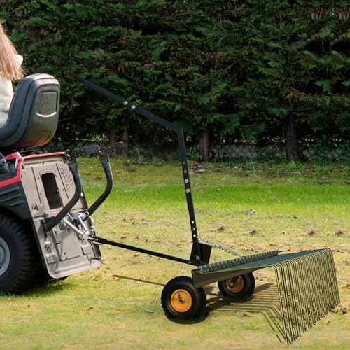 60 Inch Tow Behind Lawn Dethatcher, Tow Behind Steel Pine Straw Rake - color: Orange
