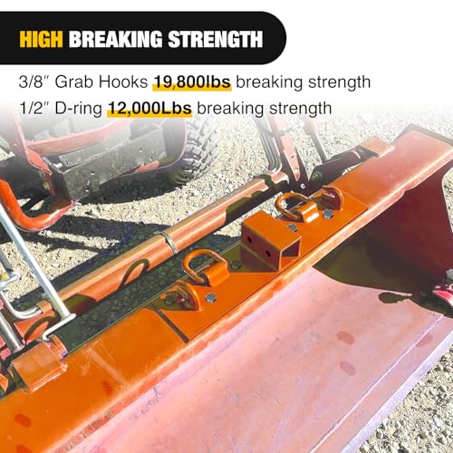 Nilight 3/8" Tractor Bucket Grab Hooks 1/2" D Rings & 2" Receiver Orange - color: Grab Hooks w/ Ring/Receiver Orange