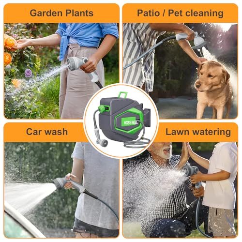 Retractable Garden Hose Reel, 1/2 in x 100 Ft, for Garden Watering