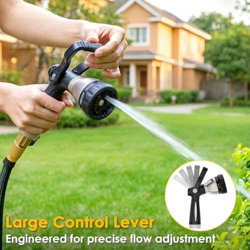 FANHAO Fireman Style Water Hose Nozzle Heavy Duty Metal, 8 Spray Patterns - color: Black
