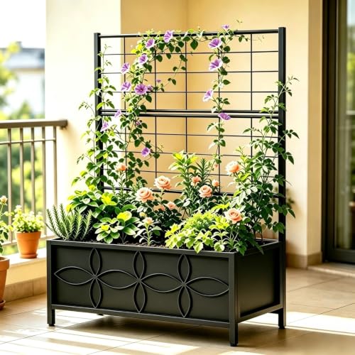 Zhongma Sturdy Raised Garden Bed with Trellis (15.75 x 35.43 x 48.8 in) for Vegetables Flower, Planter Box for Backyard Patio Balcony - size: 15.75 x 35.43 x 48.8 in