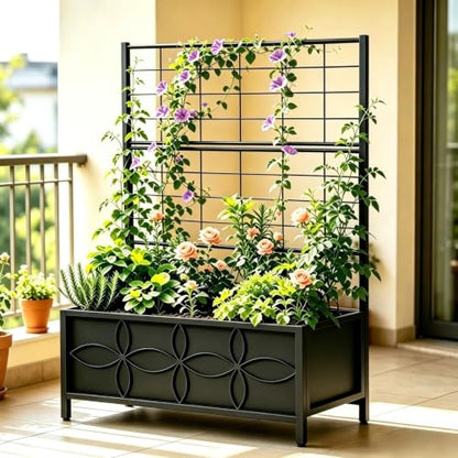 Zhongma Sturdy Raised Garden Bed with Trellis (15.75 x 35.43 x 48.8 in) for Vegetables Flower, Planter Box for Backyard Patio Balcony - size: 15.75 x 35.43 x 48.8 in
