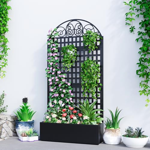 Metal Planter Box with Trellis & Privacy Screen, 79"x40"x11.8", Galvanized - color: Square Grid