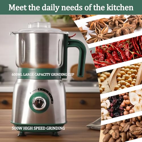 Electric Grinder for Kitchen, 500W Spice Grinder for Coffee & Grains - color: Green