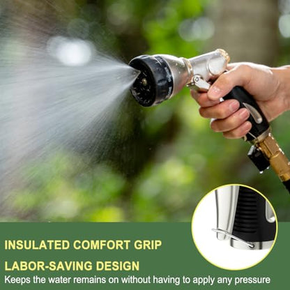 FANHAO Metal Garden Hose Nozzle Heavy Duty, 8 Spray Patterns, High Pressure - color: Black