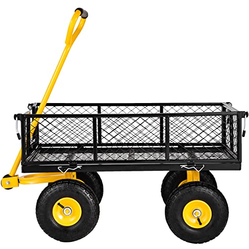 VEVOR Steel Garden Cart, Heavy Duty 500 lbs Capacity, with Removable Mesh Sides to Convert into Flatbed, Utility Metal Wagon with 180° Rotating Handle and 10 in Tires, Perfect for Garden, Farm, Yard - color: Blackyellow