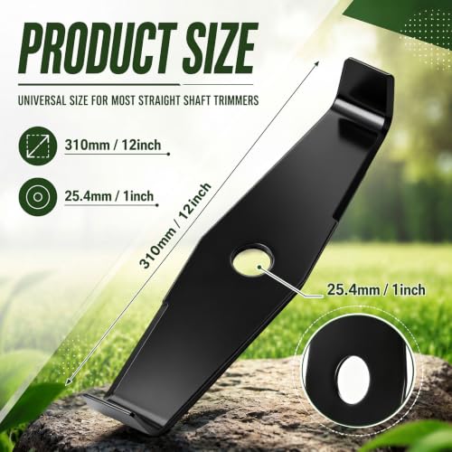 Tondiamo 4 Pcs 12 Inch 2 Teeth Steel Brush Cutter Blade String Trimmer Universal Mulching Blade Replacement Fit 25.4mm and 1" Arbor Hole 3mm Thick for Lawn Mower Cutting Trimming Grass
