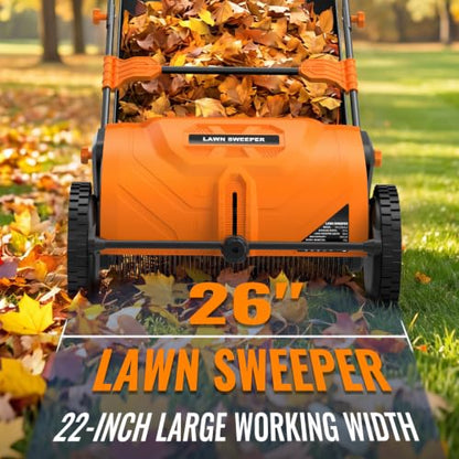 26 Inch Push Lawn Sweeper, 3.8 Cu. ft Grass Cutter, Hopper Bag