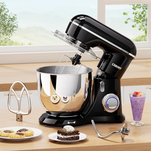CEBORY 3-IN-1 Electric Stand Mixer, 6.5QT Bowl 660W 10-Speed Kitchen Mixer, Household Food Mixers include Dough Hook, Beater and Whisk, Bread Cake Mixer for Baking and Most Home Cooks, Black - color: Black
