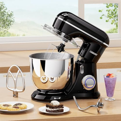 CEBORY 3-IN-1 Electric Stand Mixer, 6.5QT Bowl 660W 10-Speed Kitchen Mixer, Household Food Mixers include Dough Hook, Beater and Whisk, Bread Cake Mixer for Baking and Most Home Cooks, Black - color: Black