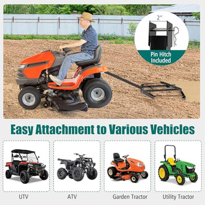 DREAMADE 74" Driveway Drag Harrow, Tow Behind Landscape Harrow - size: 74"