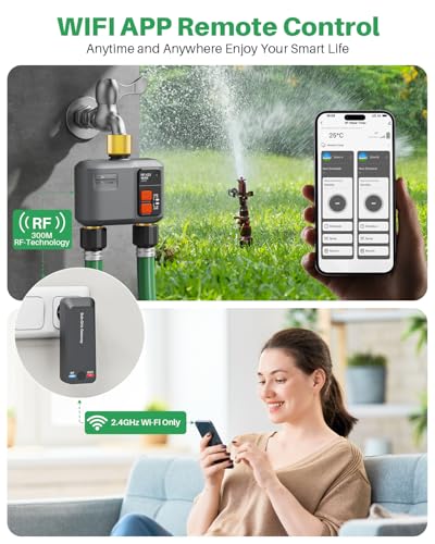WiFi Sprinkler Timer 2 Zone, 984ft Range Smart Water Timer for Garden Hose - style: 2 Zone Brass Inlet & Outlet