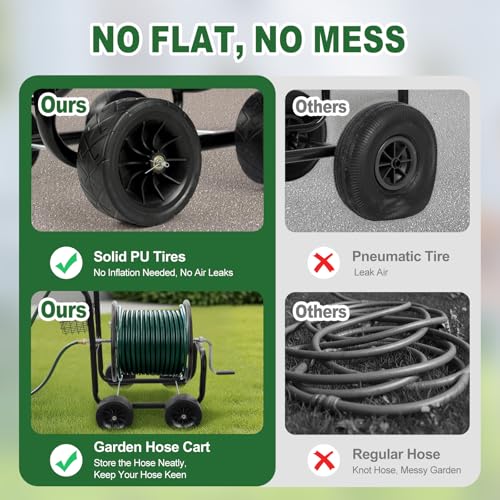 VINGLI 4-Wheel Garden Hose Reel Cart with Storage Basket, Portable Residential Hose Reel Cart, Lawn Watering, for Garden Backyard and Farm - color: Black 300ft -4 Wheel
