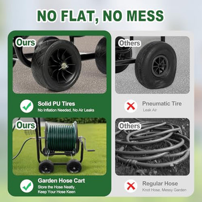 VINGLI 4-Wheel Garden Hose Reel Cart with Storage Basket, Portable Residential Hose Reel Cart, Lawn Watering, for Garden Backyard and Farm - color: Black 300ft -4 Wheel