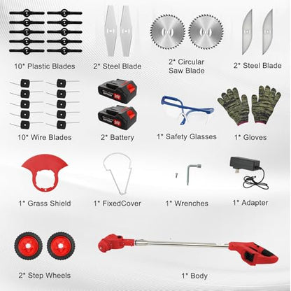 24V Electric Weed Wacker Cordless, 3 in 1 Battery Powered String Trimmer - color: Black-red