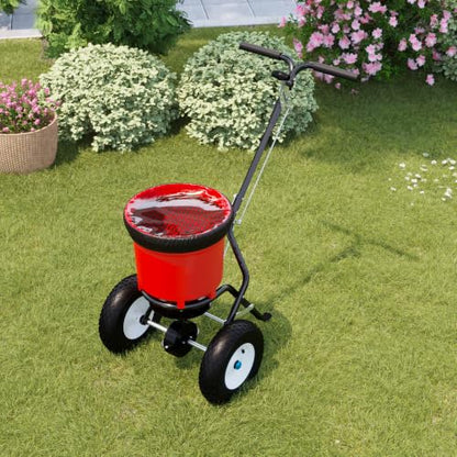 MOUMON 50LBS Push Broadcast Fertilizer Spreader, Walk-Behind Garden Seeder