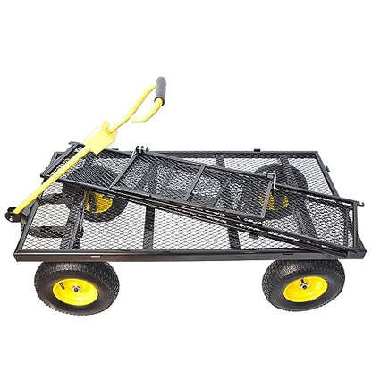 Big Garden Wagon Cart with 880 LBS Capacity, Heavy Duty Yellow & Black Utility Cart with Pneumatic Tires for Firewood, Yard Debris & Farm Transport, Yellow - size: 880 LBS