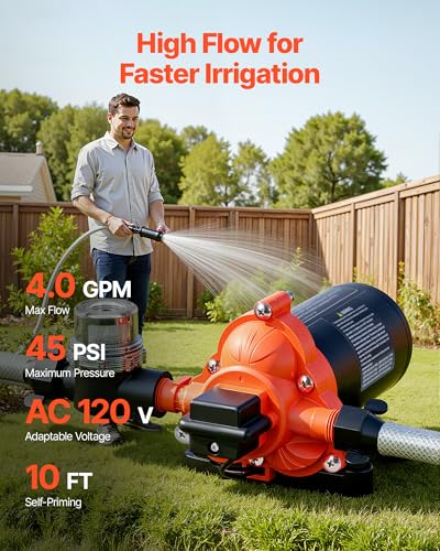 VEVOR Water Pressure Pump, 110V AC 4 GPM, 3-Chamber On Demand Electric Diaphragm Water Transfer Pump, 45 PSI Max Pressure, Automatic Pressure Switch, for Home Kitchen Garden Irrigation Car Washing - size: 8.96 × 5.14 × 4.87 in