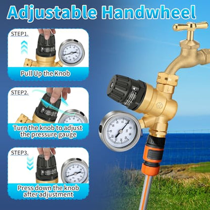 Boltigen RV Water Pressure Regulator with Gauge, Adjustable 3/4" GHT