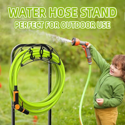Garden Hose Holder, Freestanding Water Hose Holder with 4 Spikes, Heavy Duty Hose Reel Holds 150ft Hose, Hose Hanger, Hose Storage, Hose Organizer for Outside Lawn Yard