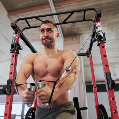 RitFit PPC-P3 Power Cage with Cable Crossover System, 1200LB Capacity - color: Red, style: Package 1.4K (with BP 140lbs Plates)