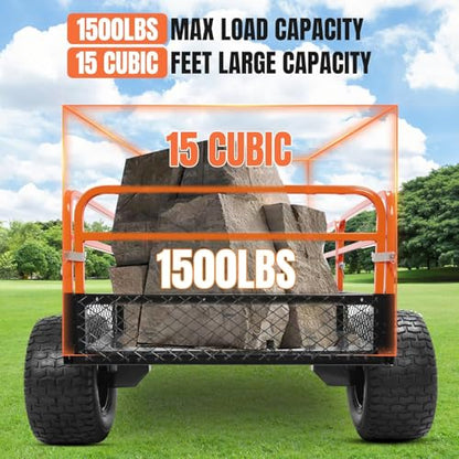 KUAFU Heavy Duty ATV/UTV Trailer Dump Cart Universal 1500LBS Load Tow