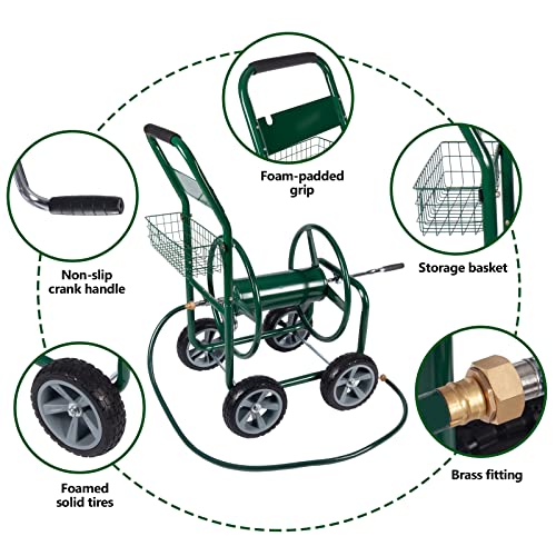 Tools Industrial Hose Reel Cart, Garden Heavy Duty Hose Reel Cart with 4 Solid Wheels Lawn Watering Outdoor Yard Water Planting，Holds 300-Feet of 5/8" Hose Capacity