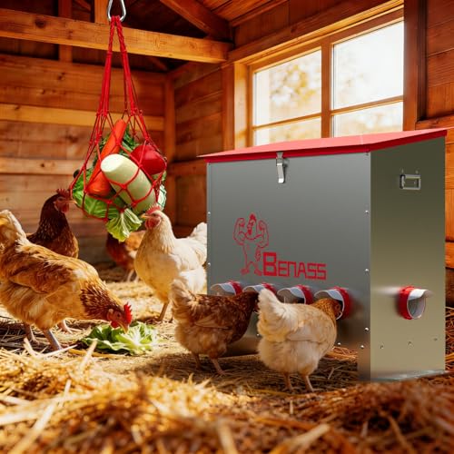 Metal Chicken Feeder, 150 LBs, 10 Ports - size: 150 LB-10 Ports