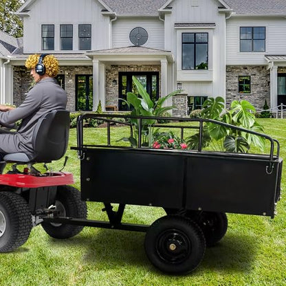 GarveeTech 750LBS Heavy Duty ATV Trailer Tow Behind Steel Dump Cart, 15 Cu. Ft Garden Utility Trailer with Removable Sides & Rear Hitch for Riding Lawn Mower Tractor, Black - size: 750 lbs