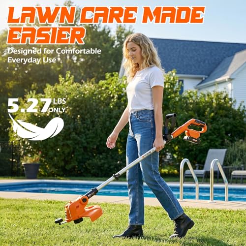 Weed Wacker Eater Electric String Trimmer Battery Powered Lawn Trimmer - color: Orange