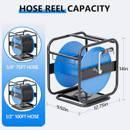 SPECILITE Metal Garden Hose Reel, 360° Rotation Frame, 75-100 FT, Blue