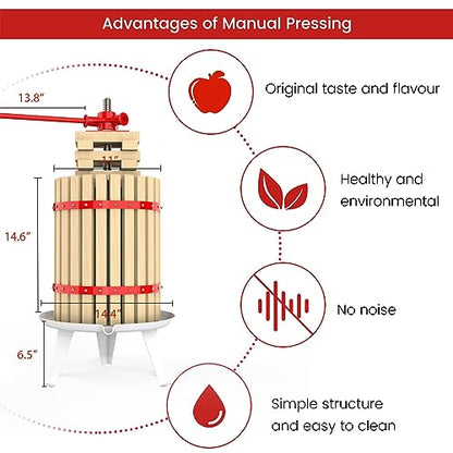 Fruit Wine Press and Crusher and Filter Bag,100% Nature Apple&Grape&Berries Crusher Manual Juice Maker for Kitchen