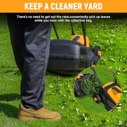 Hoteche 10-Amp Corded Electric Lawn Mower - 12.6 Inch Cutting Width, 30L Grass Bag, 3 Height Adjustments (1"-2.2"), Lightweight Walk-Behind Mower for Small/Medium Lawns (Easy Push Design)