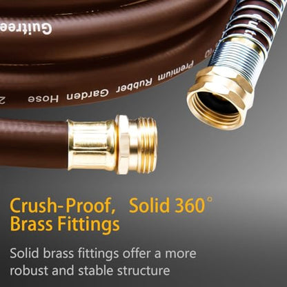 Guitrees Garden Hose 25FT x 3/4", Heavy Duty Rubber Hose, Water Hose with Five Layered Braiding, Male to Female Fittings, 1000PSI Burst, 300PSI Working (Brown) - color: Brown, size: 3/4 25FT Male to Female