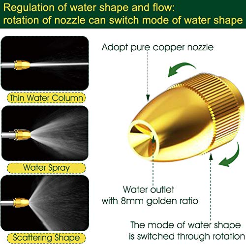 Upgrade Water Hose Nozzle Long Rod Garden Hose Nozzle Heavy Duty metal Brass sprayer 360° Rotaing spray gun for car wash, Plants and Lawn,Patio Gardening, Pets Shower Hose Nozzle + Quick Connector