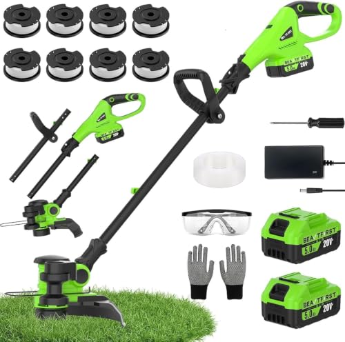 12" Cordless Weed Wacker String Trimmer with 2X 5.0ah Battery and Charger - color: Bright Green