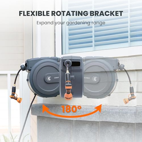 Giraffe Tools 1/2"100FT Retractable Garden Hose Reel Wall Mount Auto Rewind - size: 1/2 inch x 100 ft