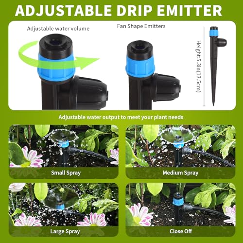 Drip Emitters for 1/4" Drip Irrigation Tubing 25 pcs Adjustable 360 Degree Fan Shape Water Flow Irrigation Drippers with Lock Barbed Irrigation Drip Heads Drip Spray Emitters for Flower Plants Garden - size: 25 Pcs Drip Emitters Vortex with Lock Barb