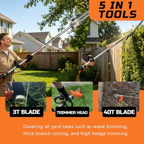 PROYAMA 42.7cc 5 in 1 Gas Powered Hedge Trimmer, Weed Eater, Pole Saw