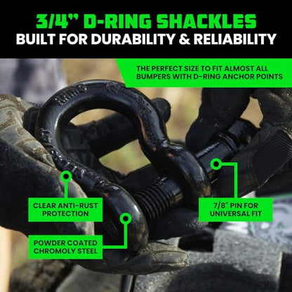 Rhino USA Recovery Combo Kit - 30ft Tow Strap & D-Ring Shackles - color: 30' Strap + Shackles