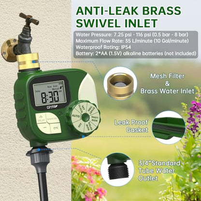 Hose Timer Water Timer for Garden Hose, Irrigation Timers with Brass Swivel - color: Brass-1 Outlet