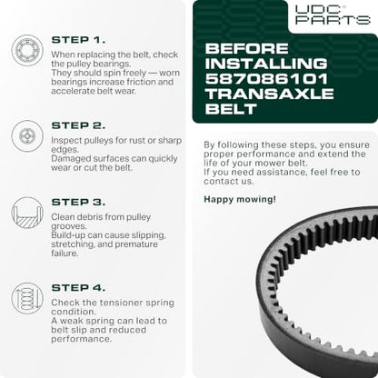 UDC Parts 587086101 Transaxle Variation Belt Replacement for Craftsman - size: 28.3"L x 0.75"W