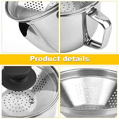 Stainless Steel Fat Separator 1L, Gravy Separator with Glass Lid & Strainer