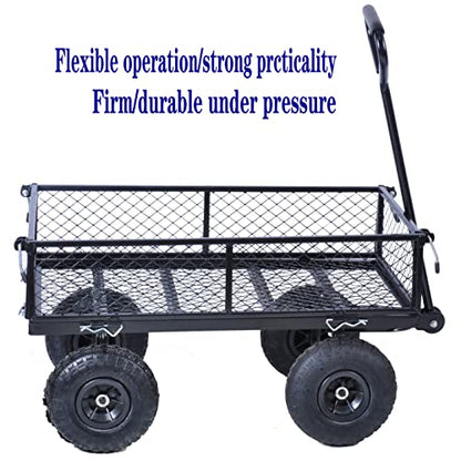 Steel Garden Cart, 2-in-1 600 lbs Heavy Duty Utility Wagon, with Removable Mesh Sides to Convert into Flatbed, 240° U-Turn 10" Pneumatic Tires Garden Wagon for Farm Yard Lawn Garden Camping (black) - color: Black