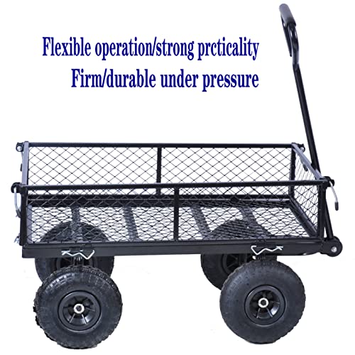 Steel Garden Cart, 2-in-1 600 lbs Heavy Duty Utility Wagon, with Removable Mesh Sides to Convert into Flatbed, 240° U-Turn 10" Pneumatic Tires Garden Wagon for Farm Yard Lawn Garden Camping (black) - color: Black