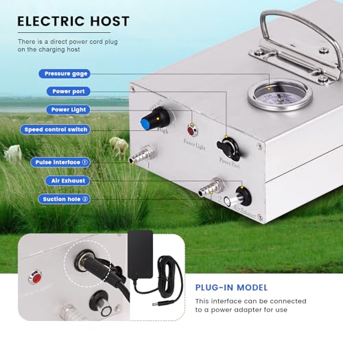 8L Cow/Goat Two-in-One Rechargeable Electric Milker, Goat Milker Machine, Cow Milking Machine, The Latest Pulsation Vacuum Pump with Pressure Gauge, 304 Stainless Steel Bucket (Rechargeable)