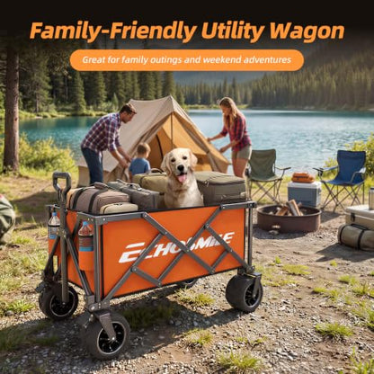 EchoSmile Wagons Carts Foldable Heavy Duty with 400Lbs Wt, 200L Cap, Orange - color: Orange-aw
