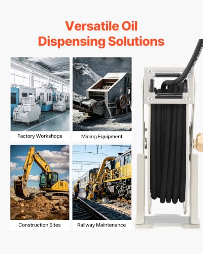 VEVOR Fuel Hose Reel, 1/4" x 50', Extra Long Retractable Grease Hose Reel, Spring Driven Auto Swivel Rewind, Heavy-Duty Carbon Steel Construction with Hose for Auto Repair, Heavy Industries, 5800 PSI - size: 1/4" x 50'