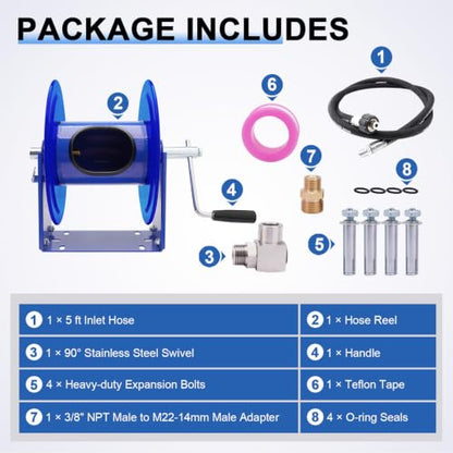 Pressure Washer Hose Reel Manual 4500 PSI Stainless Steel Swivel