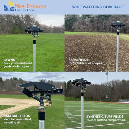 Heavy Duty Tripod Sprinkler 300003, Long Range Sprinkler with 100 FT Reach, 6 Feet Adjustable Tripod Height, 360° Range Control, for Farm, Lawn, Field, Orchard Irrigation by New England Garden Tools